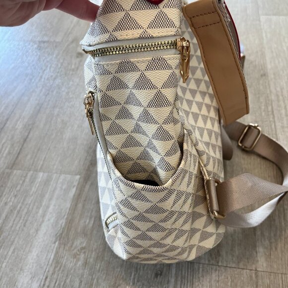 Womens Beige Printed Backpack Purse - Picture 3 of 8